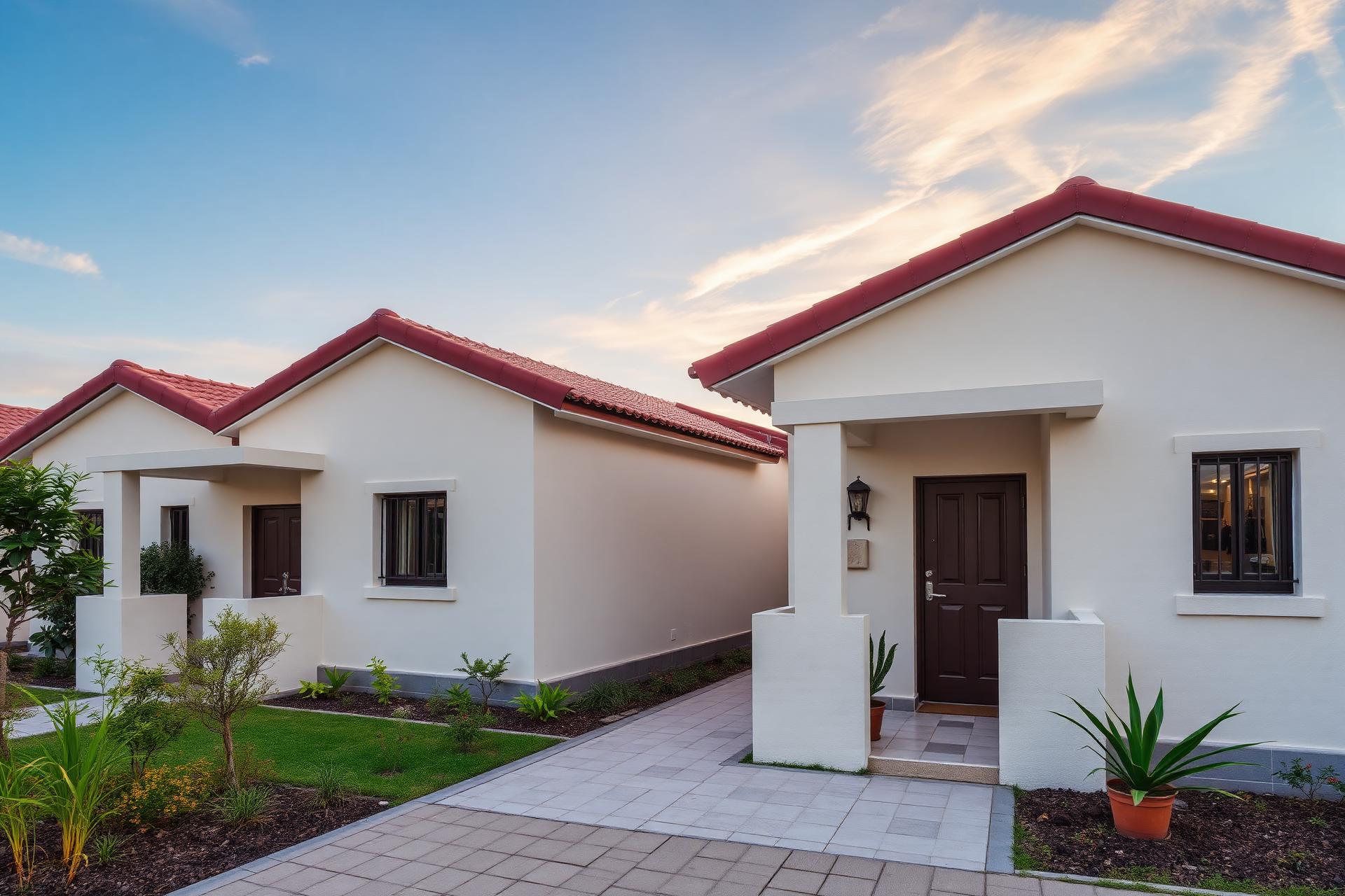 Casas do programa Minha Casa Minha Vida ao entardecer